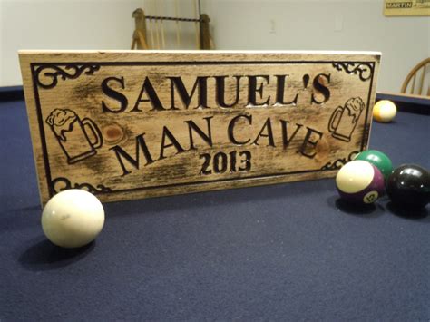 Man Cave Sign Rustic Distressed Personalized Wooden Carved