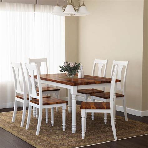 Proberta Two Tone Solid Wood Rustic Dining Table and Chair Set