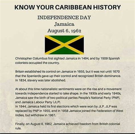 Jamaica Independence Day - Know Your History | Jamaica facts, Jamaica ...