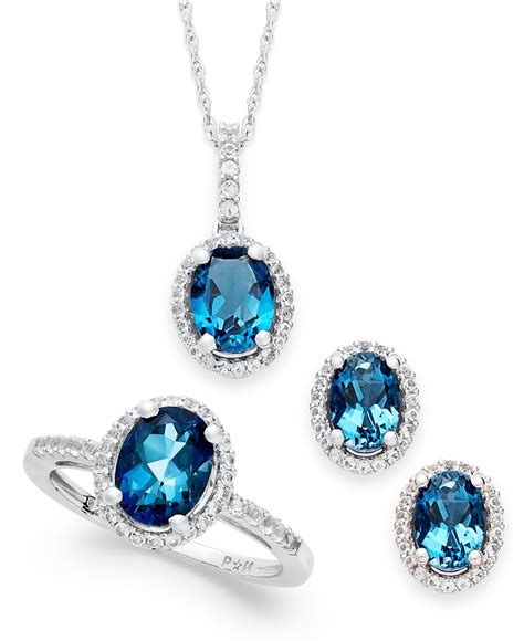 Macy's London Blue Topaz (1-3/8 Ct. T.w.) And Diamond (1/8 Ct. T.w ...