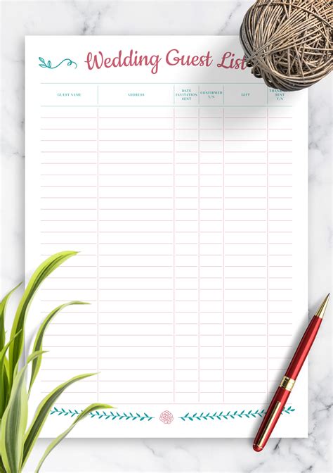 Wedding Guest List Printable - Free Printable Wedding