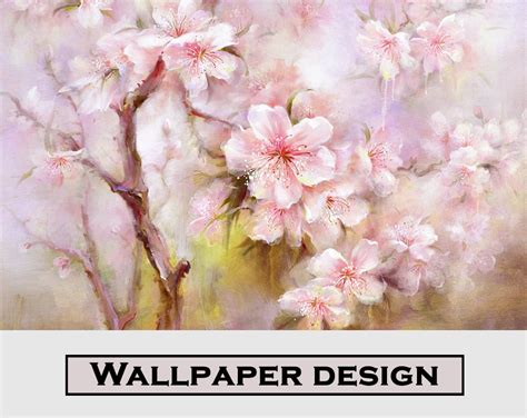 Cherry Blossom Floral Painting Wallpaper – Home Decoram