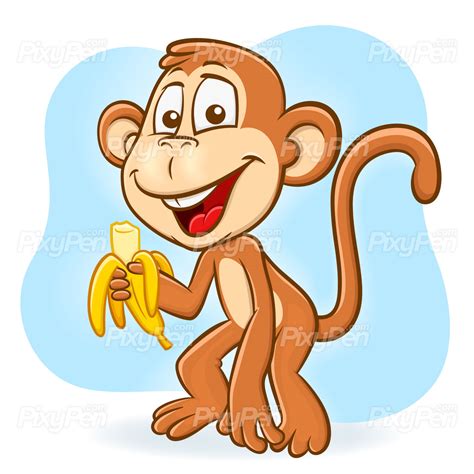 Happy monkey eating banana cartoon clipart - Vector • PixyPen