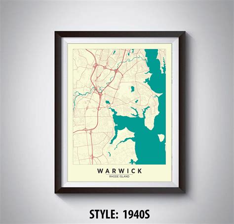 Map of Warwick, RI Warwick Map Warwick Poster Office Décor Wall Art ...