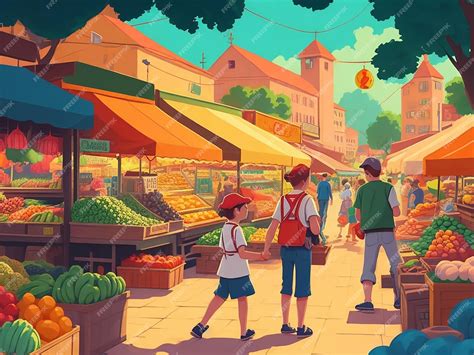 Premium AI Image | Traditional Market cartoon illustration