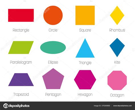 Geometric shapes with labels. Set of 12 basic shapes. Simple flat ...