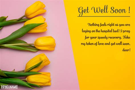 Get Well Soon Cards With Yellow Tulips Flowers