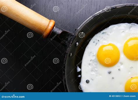 Frying pan with fried eggs stock image. Image of food - 4513853