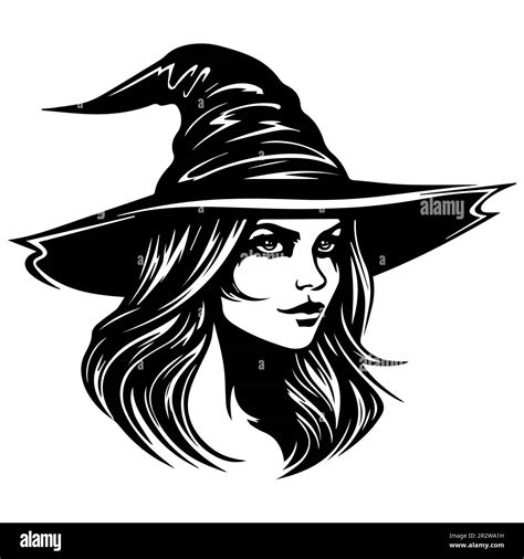 beautiful witch face black icon on white background. flat vector ...