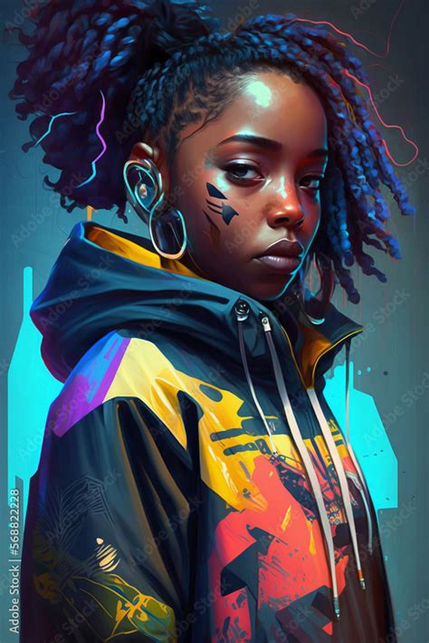 Hip hop black girl with fly style street wear. Realistic AI art ...