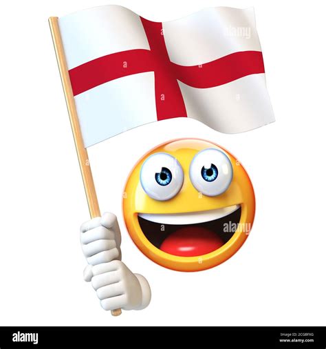 Emoji holding England flag, emoticon waving national flag of England 3d ...