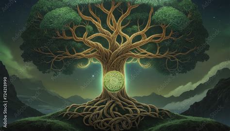 Glowing Yggdrasil Tree Of Life. Life World Tree Of Viking And Norse ...