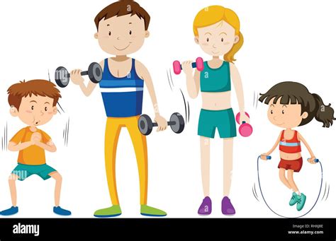 Family workout together on white vackground illustration Stock Vector ...