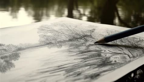 Pencil sketches nature beauty on paper, reflecting creativity outdoors ...