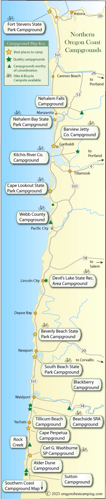 Oregon Coast Campground Map - Northern Half