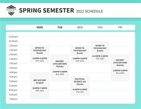 Weekly College Schedule Template