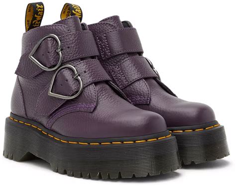 Dr. Martens Purple Devon Heart Platform Boots in Black | Stylemi