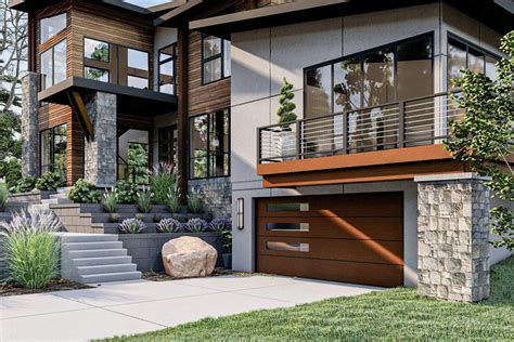 Modern Mountain House Plan with 3 Living Levels for a Side-sloping Lot ...