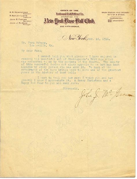 1916 John McGraw Signed Letter