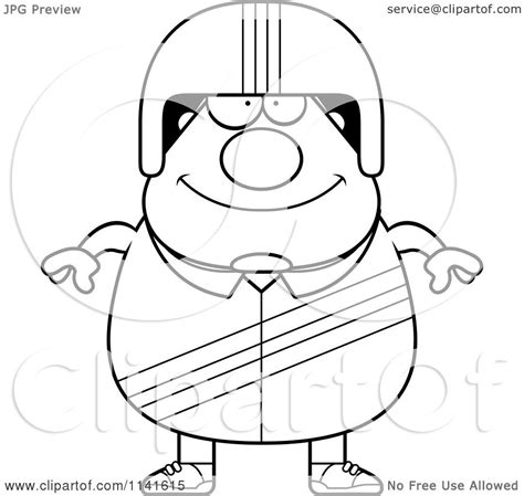 Cartoon Clipart Of A Black And White Happy Race Car Driver - Vector Outlined Coloring Page by ...