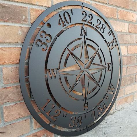 Compass rose and coordinates custom metal sign metal compass – Artofit