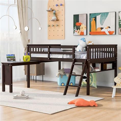 NOVABASA Full Size Low Loft Bed with Removable Desk,Wooden Kids Loft ...