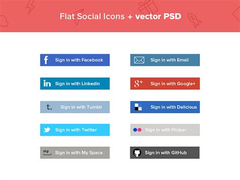 Flat Social media Icons + Vector PSD by Nick on Dribbble