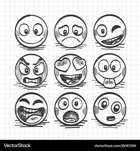 Sketch of hand drawn set of cartoon emoji Vector Image