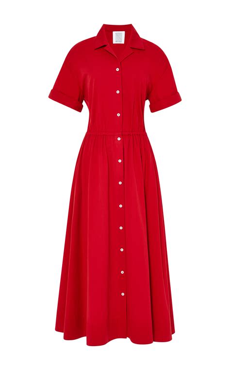 Lyst - Rosie Assoulin Red Cotton Twill Belted Jane Shirt Dress in Red