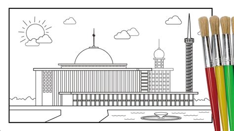 Cara Menggambar Dan Mewarnai Masjid Istiqlal Yang Indah Coloring Page