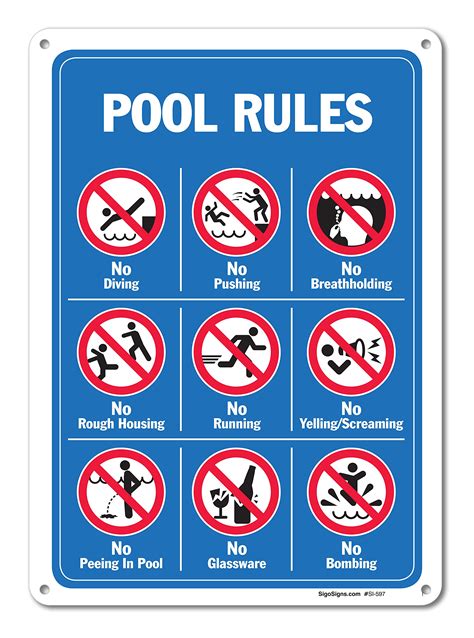 Pool Signs - Pool Rules Sign With Graphics- Large 10 X 14 Aluminum, For ...