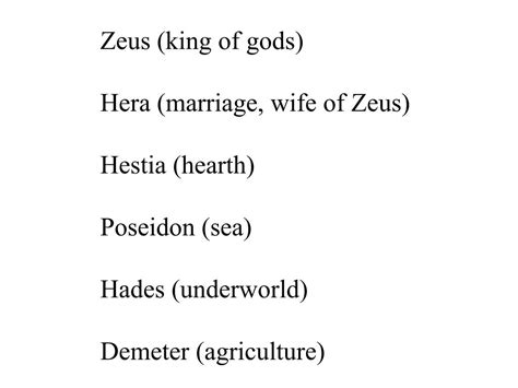 PPT - Zeus (king of gods) Hera (marriage, wife of Zeus) Hestia (hearth ...