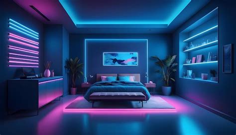 Premium Photo | New bedroom with new feature neon light effect