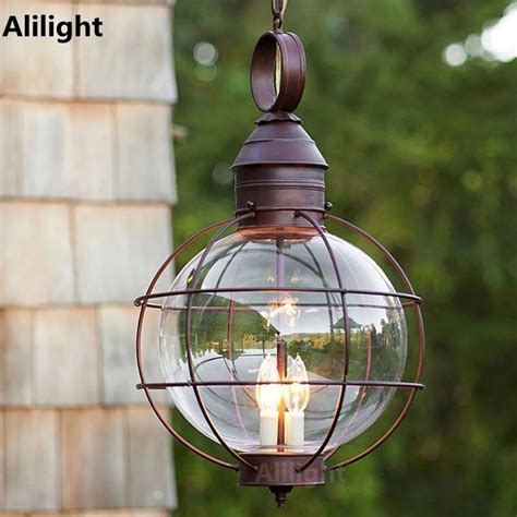 Iron Industrial Loft Outdoor Pendant Lamp Globe Multipurpose Porch ...