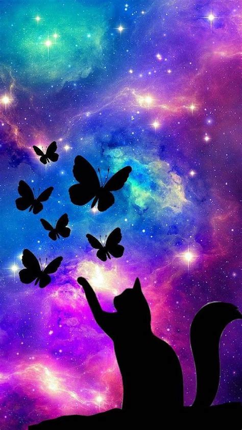 cat-silhouette-playing-with-butterflies-samsung-galaxy-wallpaper ...