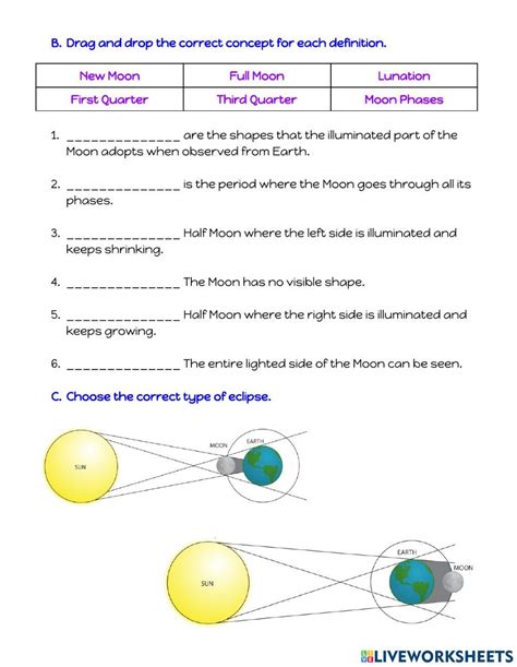 Phases, Eclipses, and Tides Worksheet for 4th - 6th Grade | Lesson ...