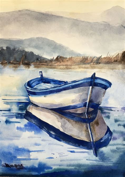 Row Boat Watercolor at PaintingValley.com | Explore collection of Row ...