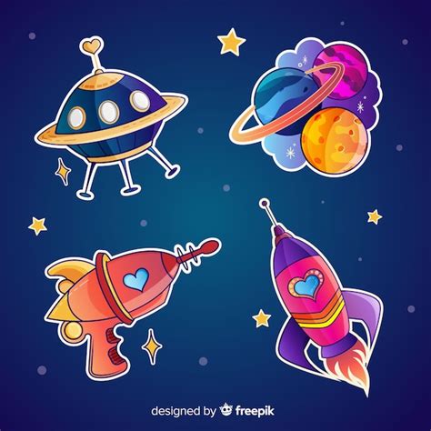 Free Vector | Pack of cute illustrated space stickers