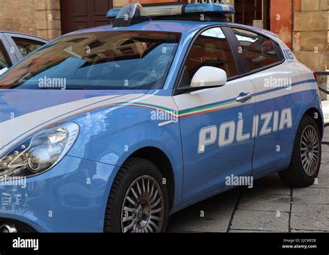 Italian Police car. Polizia Italiana, keeping safety in Bologna Stock ...