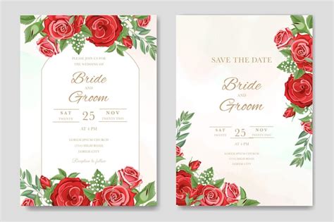 Premium Vector | Beautiful red roses invitation card template