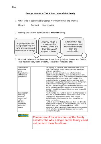 WJEC GCSE Sociology The Nuclear Family | Teaching Resources