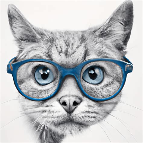 Curious Cat Wearing Blue Glasses Pencil Drawing · Creative Fabrica