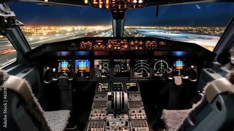 Airplane cockpit of modern passenger jet aircraft, Airplane cockpit ...