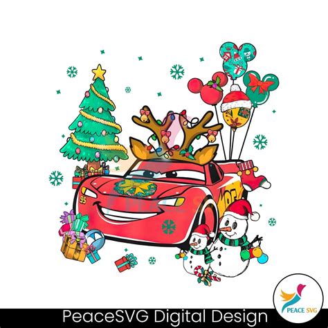 Retro Pixar Cars Lightning McQueen Christmas PNG » PeaceSVG