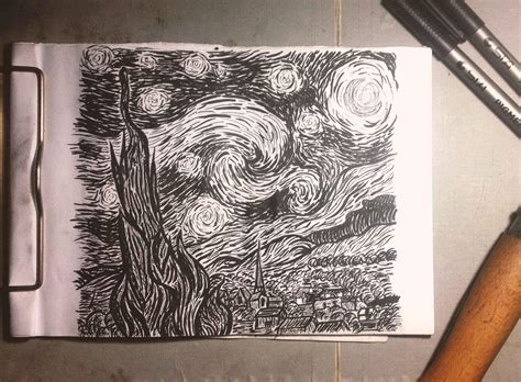 Inktober day 5 - The Starry Night : r/drawing