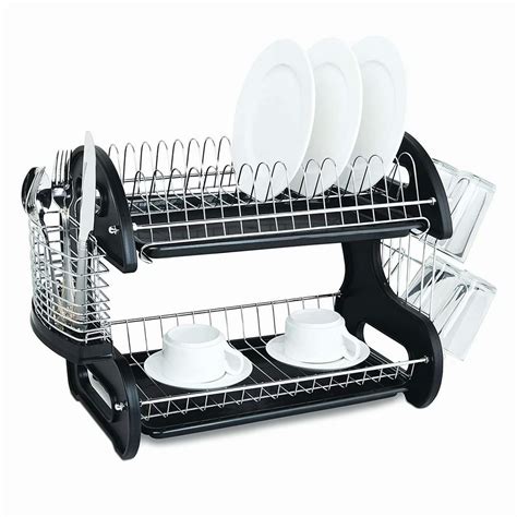 Dish Rack,Plastic 2-Tier Dish Drainer Rack, Air Drying and Organizing ...