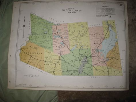 HUGE ANTIQUE 1941 FULTON COUNTY NEW YORK MAP JOHNSTOWN BROADALBIN ...