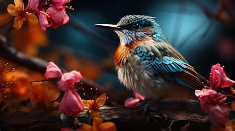 Premium AI Image | cute birds and flower on a branch