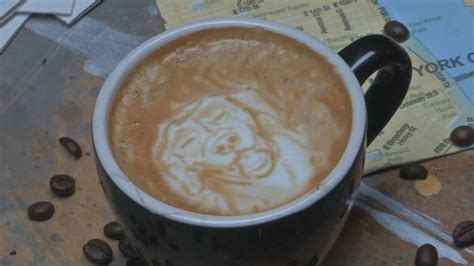 Coffee artist creates latte art in NYC for National Coffee Day - ABC7 ...