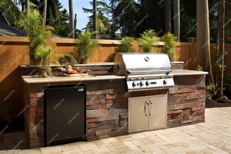 Premium Photo | An outdoor kitchen with a grill and sink